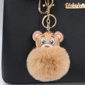 Porte-clés Boule de Fourrure Synthétique Singe Dessin Animé Patch en Cuir Pendentif Sac Animal pour Femmes Filles Sac à Dos