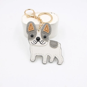 Cartoon Dog Cat Animal Leather Keychain Bag Charm Gold Alloy PU Leather Pendant For Women Handbag Decor Accessory