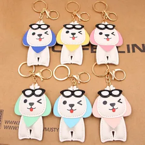 Chiot Charme de Sac en Cuir Lunettes de Soleil Chien Porte-clés PU Cuir Alliage Pendentif Pour Sac à Dos Voyage Été Accessoires
