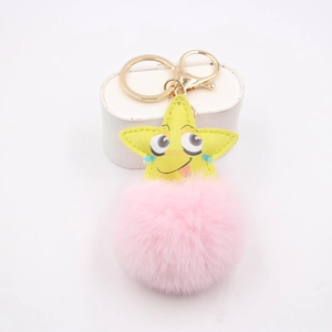 Cartoon Stern Kunstfell Pompon Schlüsselanhänger Legierung PU Leder Tasche Anhänger Süß Emoticon Fünfzackiger Stern Damen