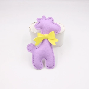 Purple PU leather giraffe charm with yellow bow and Saffiano texture for DIY bag decor