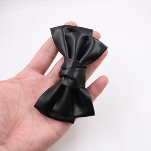 3D black PU leather bow accessory for DIY phone case wristbands and craft materials