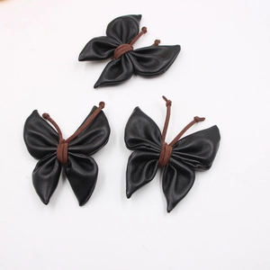 Three-piece handmade black leather butterfly charms for DIY phone cases and keychains