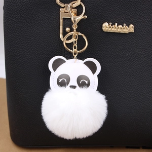 Niedlicher Nationalschatz Panda Plüschball Schlüsselanhänger Für Damen Cartoon Kunstfell Tasche Anhänger Gold Legierung Schlüsselring Geschenk