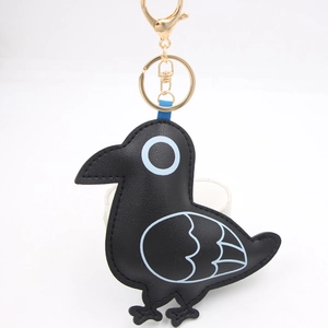 Cartoon Pigeon Leather Keychain PU Leather Bird Bag Charm With Gold Alloy Keyring Pendant For Women Girls Daily Accessory