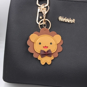 Porte-clés Tête de Lion en Cuir PU Pendentif de Sac Pour Femmes Filles Décoration de Sac à Main Mignon Anneau de Clé Animal