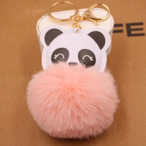Niedlicher Panda-Pompon-Schlüsselanhänger mit rosa Pelzimitat und goldenem Karabiner