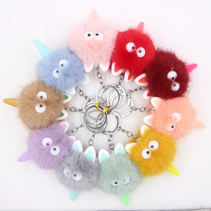 Set di portachiavi colorati in peluche a forma di mostro gelato con occhi e anelli