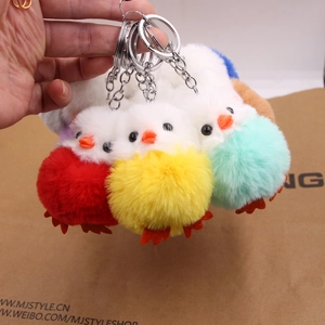 Porte-clés canard en peluche douce avec fourrure synthétique et anneau en métal