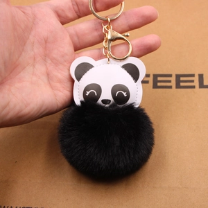Süßer Panda Pompon Schlüsselanhänger mit Plüschball und Goldring für Taschen und Schlüssel