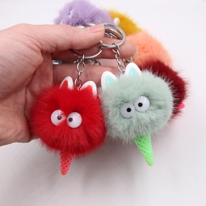 Simpatico Portachiavi a Forma di Elfo Cono Gelato in Peluche Con Occhi Grandi Pendente a Sfera di Pelliccia Colorata per Donne Ragazze Zaino Accessorio