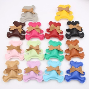 DIY leather bear charms with brown bows in 14 various colors for mobile cases