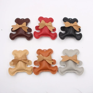 Cute Cartoon Bear PU Leather DIY Accessory With Bow Tie For Phone Case Bag Keychain Handmade Craft Decoration Sweet Style
