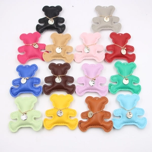 Fashion PU Leather Bear Card Pendant Necklace Round Metal Coin Gold Chain Mother's Day Gift Jewelry For Women