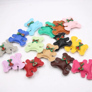 DIY colorful bear faux leather wristband accessories with plaid bows for phone cases