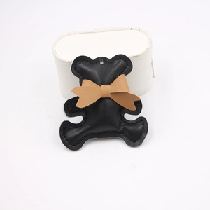 Handmade 3D black leather bear charm with khaki bowknot for DIY phone case accessories