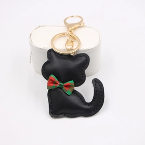 Simpatico Portachiavi a Forma di Gatto in Pelle PU Con Papillon a Quadri Chiusura Dorata per Accessorio Ciondolo Borsa Donna Ragazze