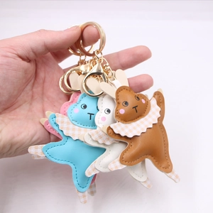 Lot de porte-clés lapin de ballet en cuir avec écharpes à carreaux en quatre couleurs