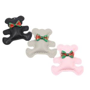 Cute bear phone case wristband accessories in black, grey, and pink leather with bowknot