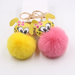 Süß Cartoon Tier Plüsch Pompon Schlüsselanhänger Kunstpelz PU Leder Goldene Legierung Schnalle Leopard Tasche Anhänger Damen