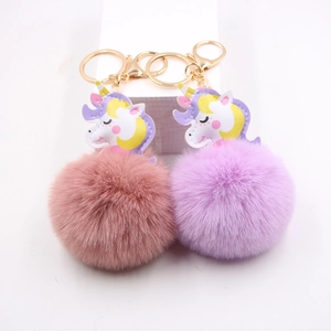 Süßer Einhorn Pompon Schlüsselanhänger Kunstpelz Legierung Schlüsselring Für Tasche Auto Anhänger Cartoon Tier Damen Kinder Geschenk