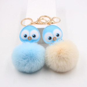 Cute Octopus Owl Faux Fur Pom Pom Keychain Alloy Synthetic Leather Bag Charm For Women Purse Backpack Pendant Accessory