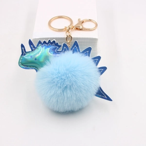 Mignon Porte-clés Pompon Dinosaure Pendentif de Sac Stégosaure Holographique Anneau de Clé Boule de Peluche en Fourrure Artificielle