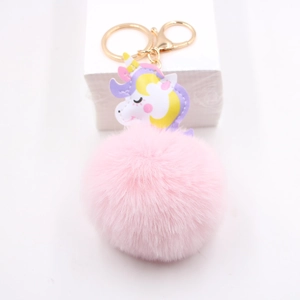 Süßer rosa Einhorn-Plüschball-Schlüsselanhänger mit goldenem Verschluss für Taschen