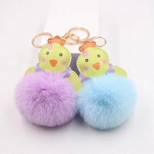Mignon Porte-clés Boule Peluche Poussin Dessin Animé Pour Sac Pendentif Animal Fausse Fourrure Avec Anneau Alliage Cadeau