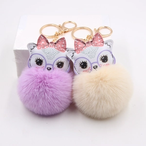 Süßer Cartoon Katzen Bommel Schlüsselanhänger Für Damen Kunstpelz Kugel Legierung Schlüsselring Mit Schleife Brille Anhänger Tasche Deko