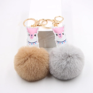 Porte-clés Pompon en Fausse Fourrure Alpaga Mignon Pendentif de Sac Animal en Cuir PU Anneau en Alliage pour Femmes