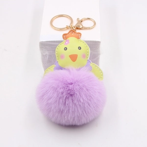 Porte-clés pompon poussin mignon avec fermoir mousqueton doré pour décoration de sac