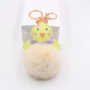 Porte-clés oiseau en peluche, cuir PU, fausse fourrure beige et fermoir mousqueton doré