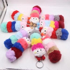 Handmade colorful plush caterpillar keychain with cartoon big eyes for bags and cars