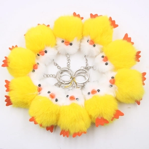 Lot de neuf mignons porte-clés canard en peluche jaune avec têtes blanches et anneaux
