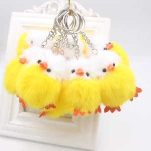 Porte-clés Petit Canard Jaune en Peluche Mignon Pendentif de Sac Poussin en Fausse Fourrure Avec Anneau en Alliage de Zinc