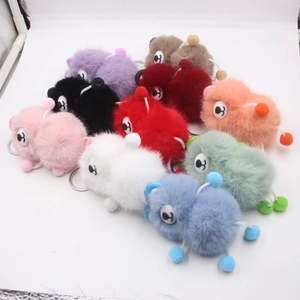 Cute plush bear keychain charms in multiple colors for backpacks with metal rings