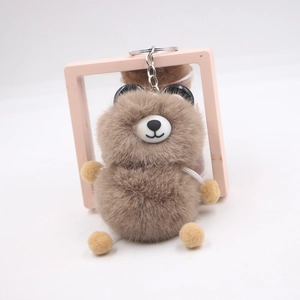 Cute Plush Bear Pom Pom Keychain Faux Fur Animal Key Ring For Women Bag Charm Schoolbag Pendant Car Key Decoration Decor