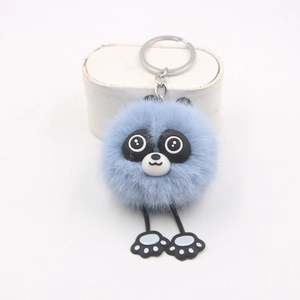 Mignon porte-clés panda en peluche bleu clair avec longues pattes en caoutchouc et anneau