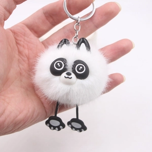 Porte-clés Boule Peluche Panda Mignon Avec Longues Jambes Pendentif de Sac en Fausse Fourrure pour Sac à Dos Femme Voiture