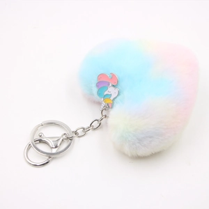 Portachiavi a cuore in peluche arcobaleno con ciondolo unicorno per decorare borse
