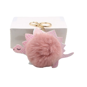 Pink plush dinosaur keychain with sequins and gold metal buckle for backpacks