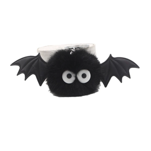 Cute Halloween black plush bat keychain with soft wings and big eyes bag charm