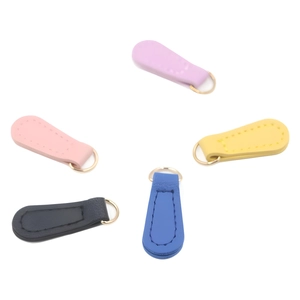 Five colored PU leather decorative zip pulls with gold metal rings for DIY phone cases