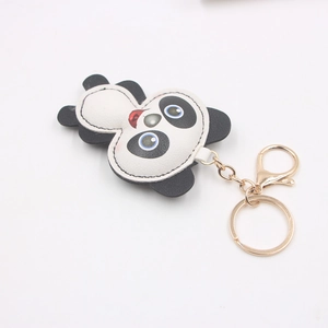 Cute panda PU leather keychain with gold lobster clasp for bags and car keys accessory