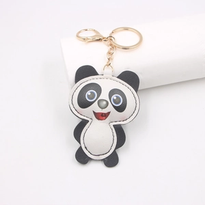 Cute Cartoon Panda PU Leather Keychain Fashion Animal Bag Pendant Gold Lobster Clasp Car Key Ring Accessories For Women Kids