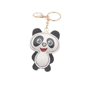 Cute panda PU leather keychain with gold hardware on a clean white background