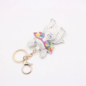 Cute bulldog leather keychain featuring a dog with sunglasses and gold metal clip