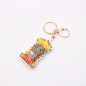 Cartoon Monk leather keychain with red robe and golden clasp for bags and accessories