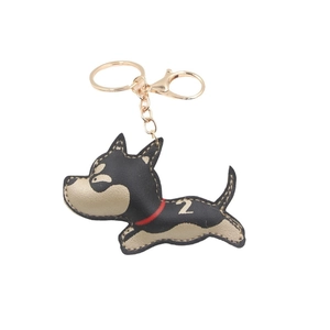 Gold-schwarzer Hunde-Schlüsselanhänger aus PU-Leder mit Nummer 2 und Metallkarabiner